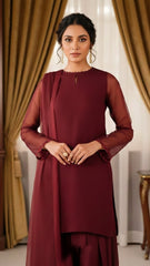 Luxury Pret Solid Chiffon Stitched 3 Piece