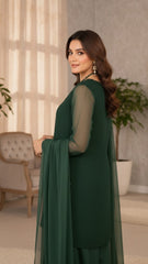 Luxury Pret Solid Chiffon Stitched 3 Piece