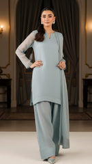 Luxury Pret Solid Chiffon Stitched 3 Piece
