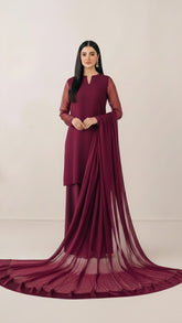 Luxury Pret Solid Chiffon Stitched 3 Piece