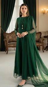 Long Panel Frock – 3 Piece Chiffon Stitched Set