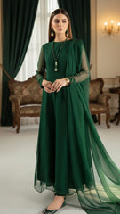 Long Panel Frock – 3 Piece Chiffon Stitched Set