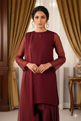 Luxury Pret Solid Chiffon Stitched 3 Piece