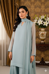 Luxury Pret Solid Chiffon Stitched 3 Piece