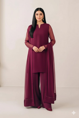 Luxury Pret Solid Chiffon Stitched 3 Piece