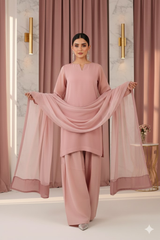 Luxury Pret Solid Chiffon Stitched 3 Piece