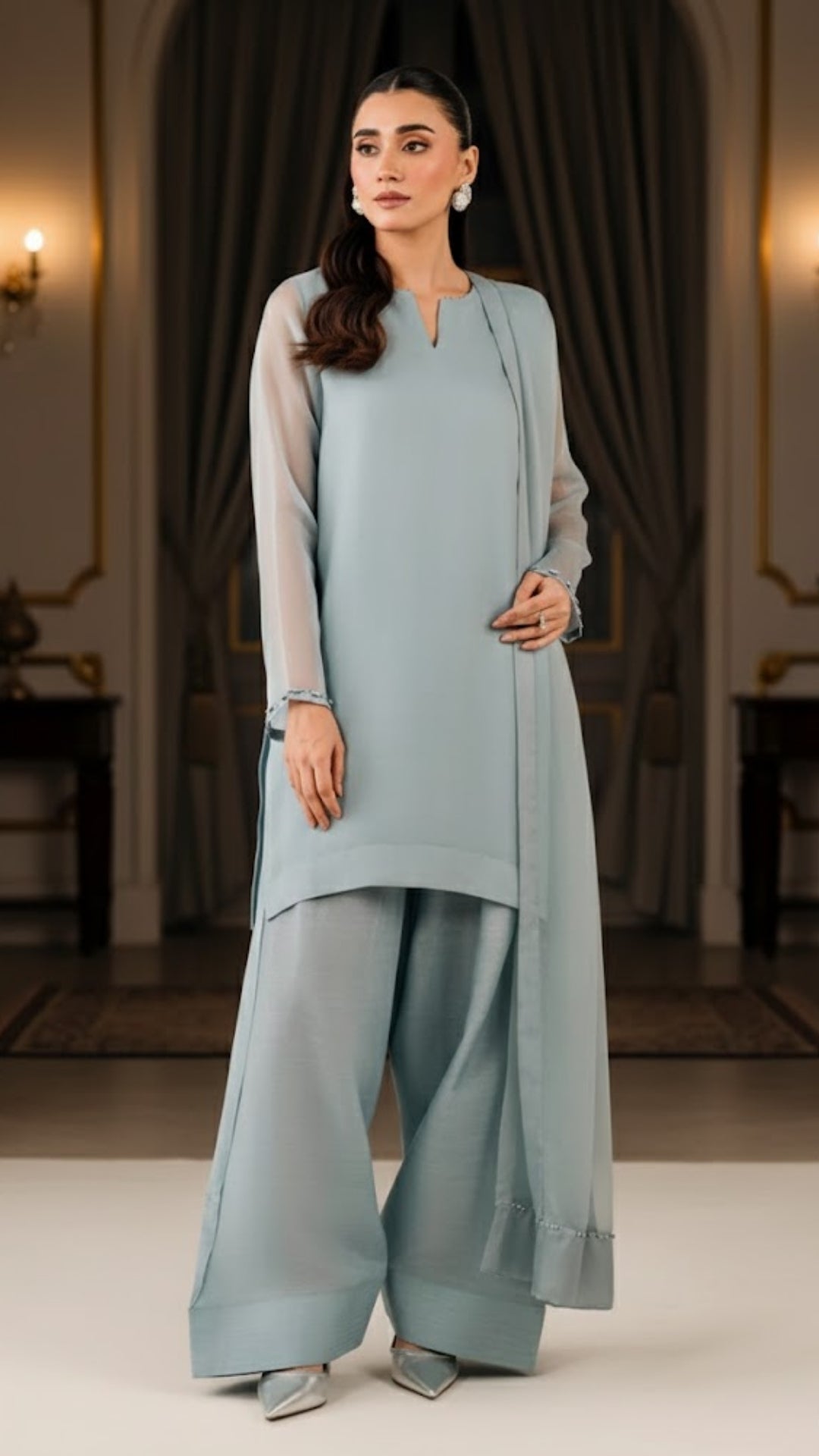 Luxury Pret Solid Chiffon Stitched 3 Piece