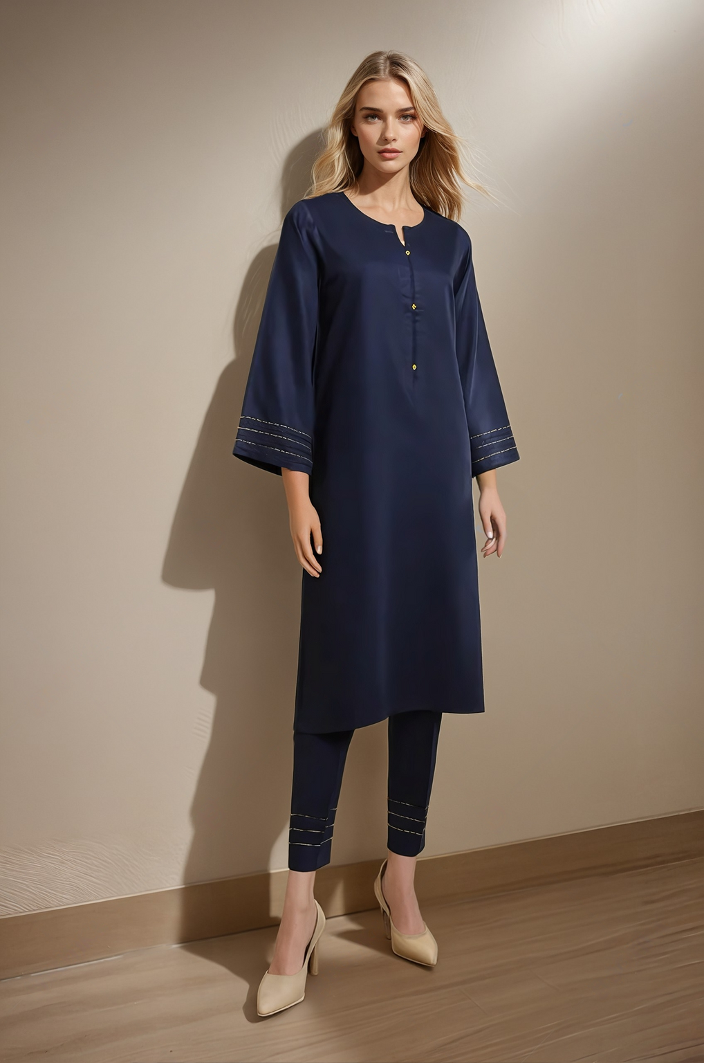 Solid Cambric Stitched 2 Pcs