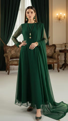 Long Panel Frock – 3 Piece Chiffon Stitched Set