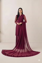 Luxury Pret Solid Chiffon Stitched 3 Piece