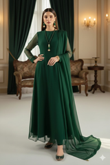 Long Panel Frock – 3 Piece Chiffon Stitched Set