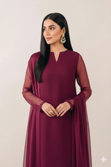 Luxury Pret Solid Chiffon Stitched 3 Piece