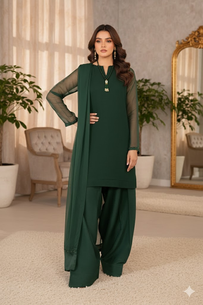 Luxury Pret Solid Chiffon Stitched 3 Piece