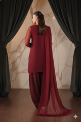 Luxury Pret Solid Chiffon Stitched 3 Piece
