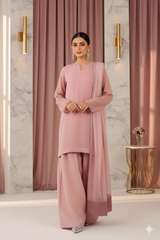 Luxury Pret Solid Chiffon Stitched 3 Piece